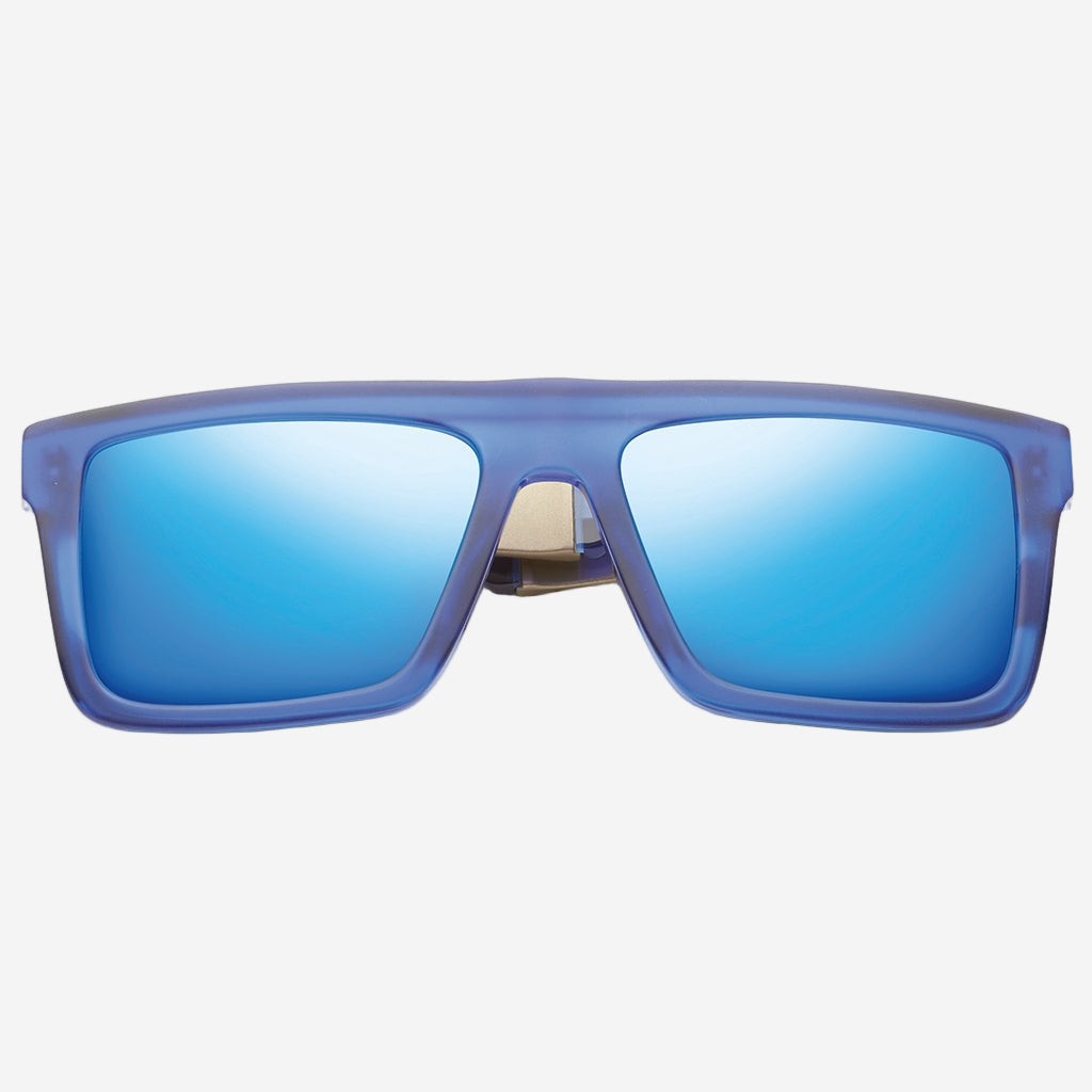 Sepulveda Sunglasses in Matte Midway Blue and Antique Brass | Pacific Blue Flash Lens