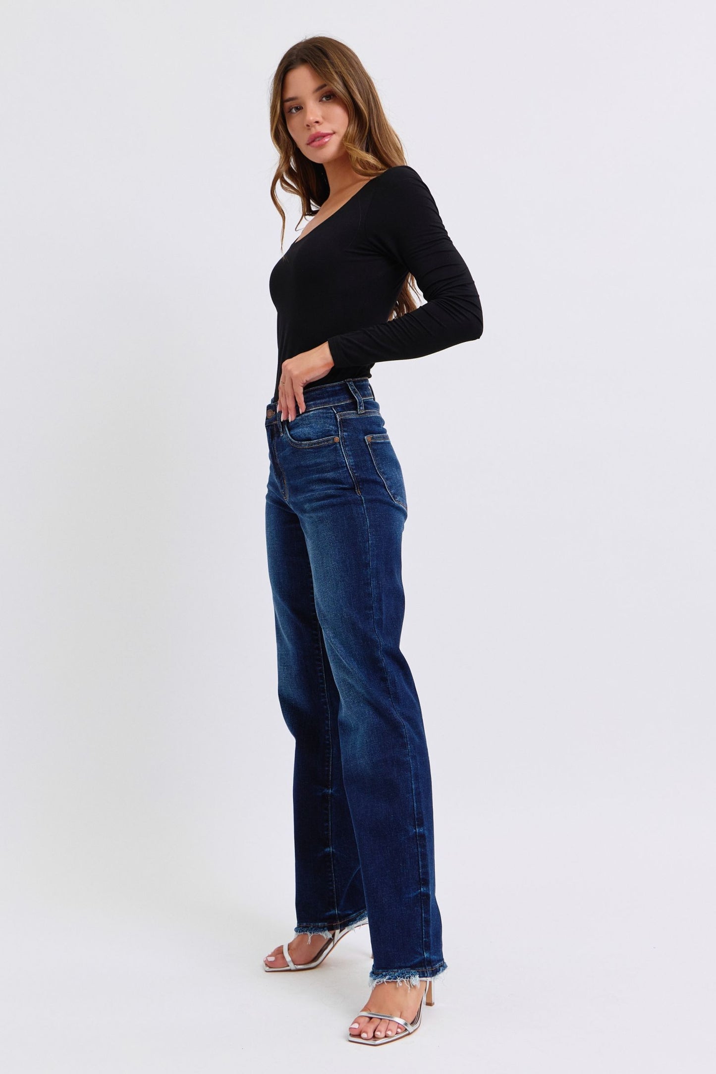 Raw Hem Straight Leg Jeans