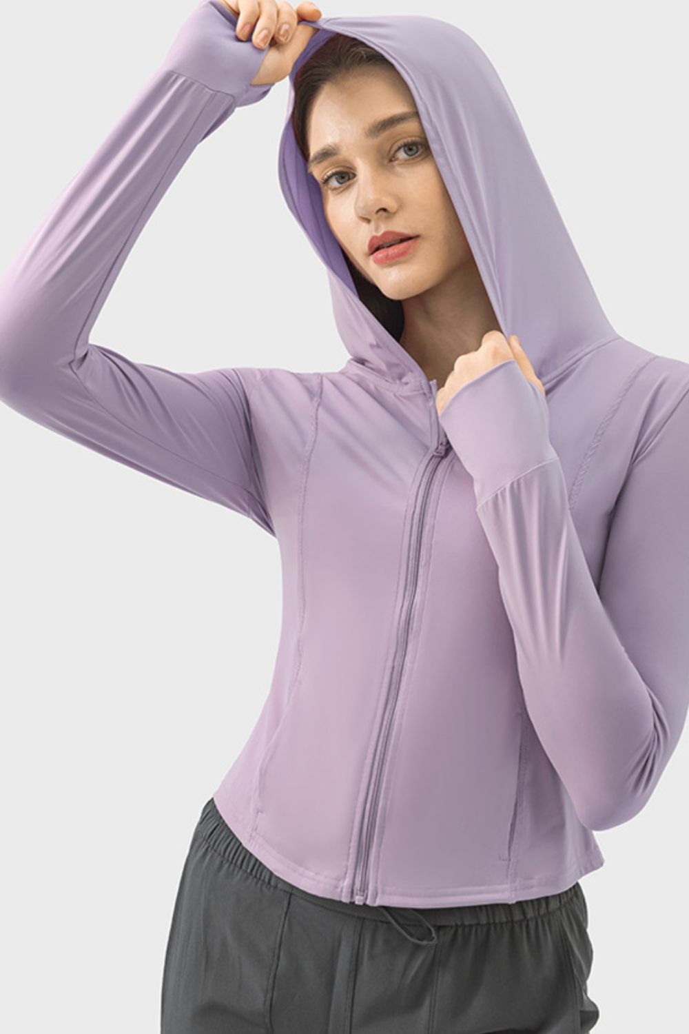 Zip-Up Hooded Long Sleeve Active Outerwear