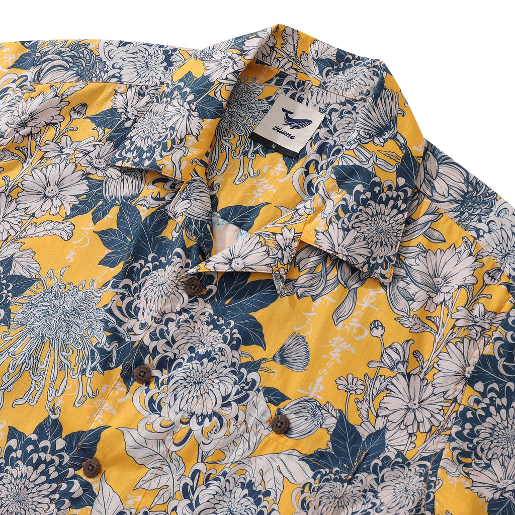 Yellow Hawaiian Japanese Flower Cotton Shirt