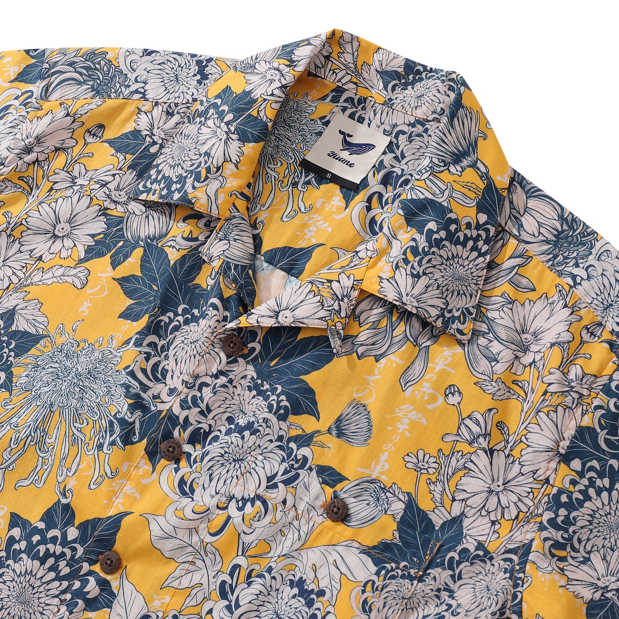 Yellow Hawaiian Japanese Flower Cotton Shirt