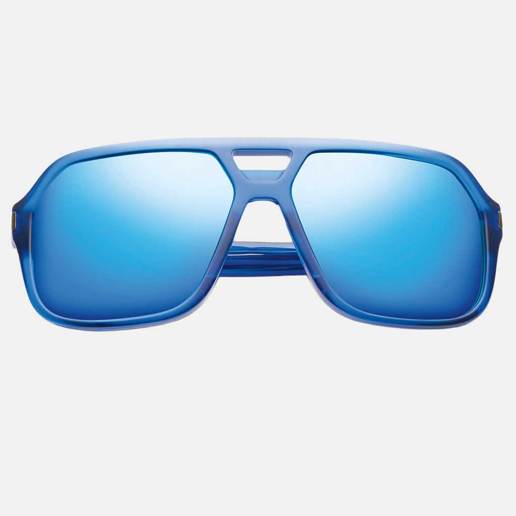 Hunter Sunglasses Matte Midway Blue Antique Brass | Pacific Blue Flash Lens