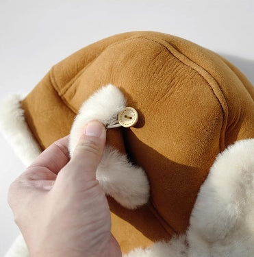 Merino Wool Warm Earmuffs Genuine Leather Aviator Hat