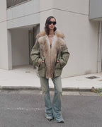 Fireladyfur Sheepskin Parka Coat with Two-Tone Toscana Coyote Fur Collar