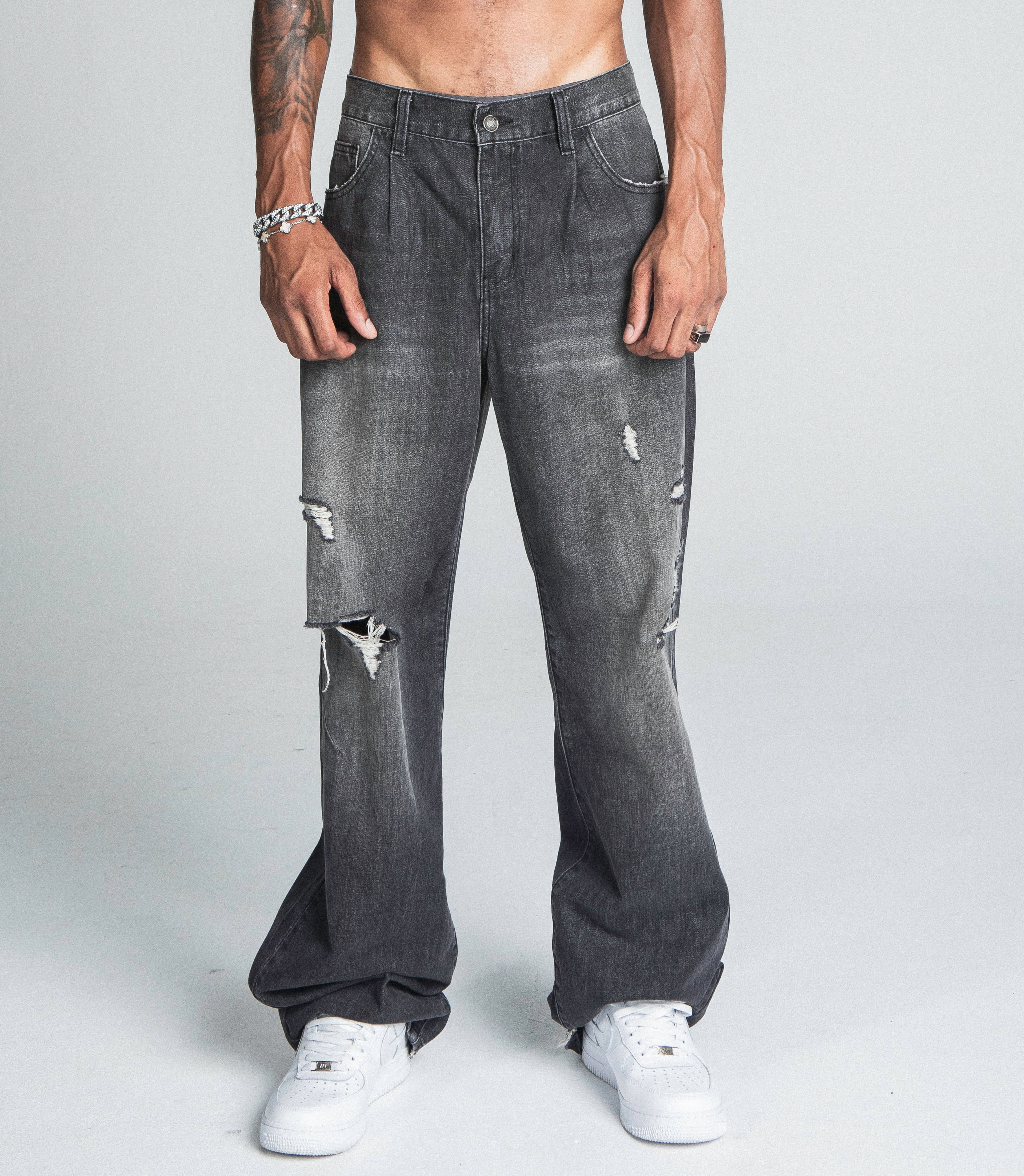 Black Distressed Baggy Jeans | AJ09B-2