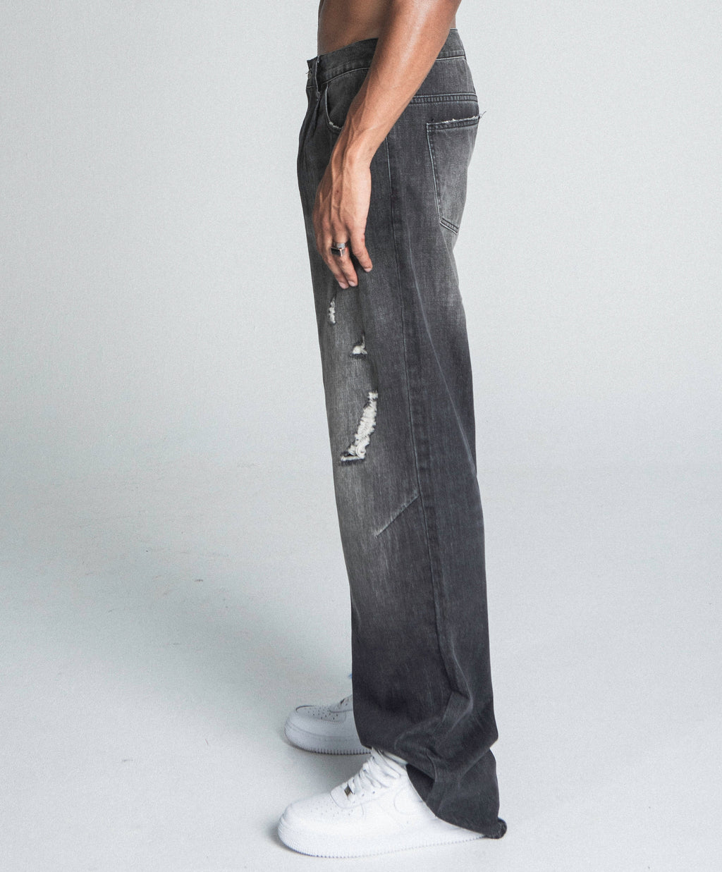 Black Distressed Baggy Jeans | AJ09B-2