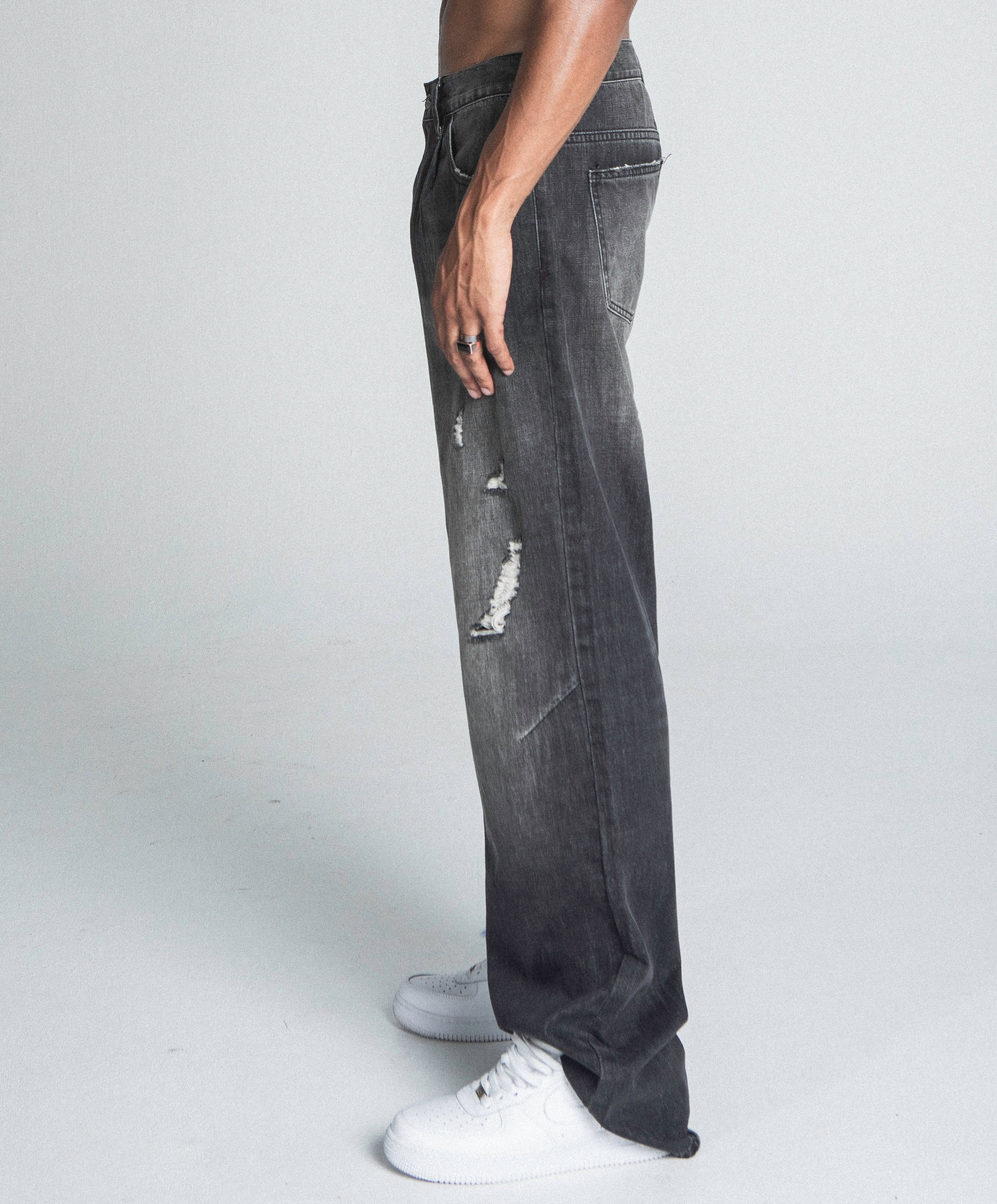 Black Distressed Baggy Jeans | AJ09B-2