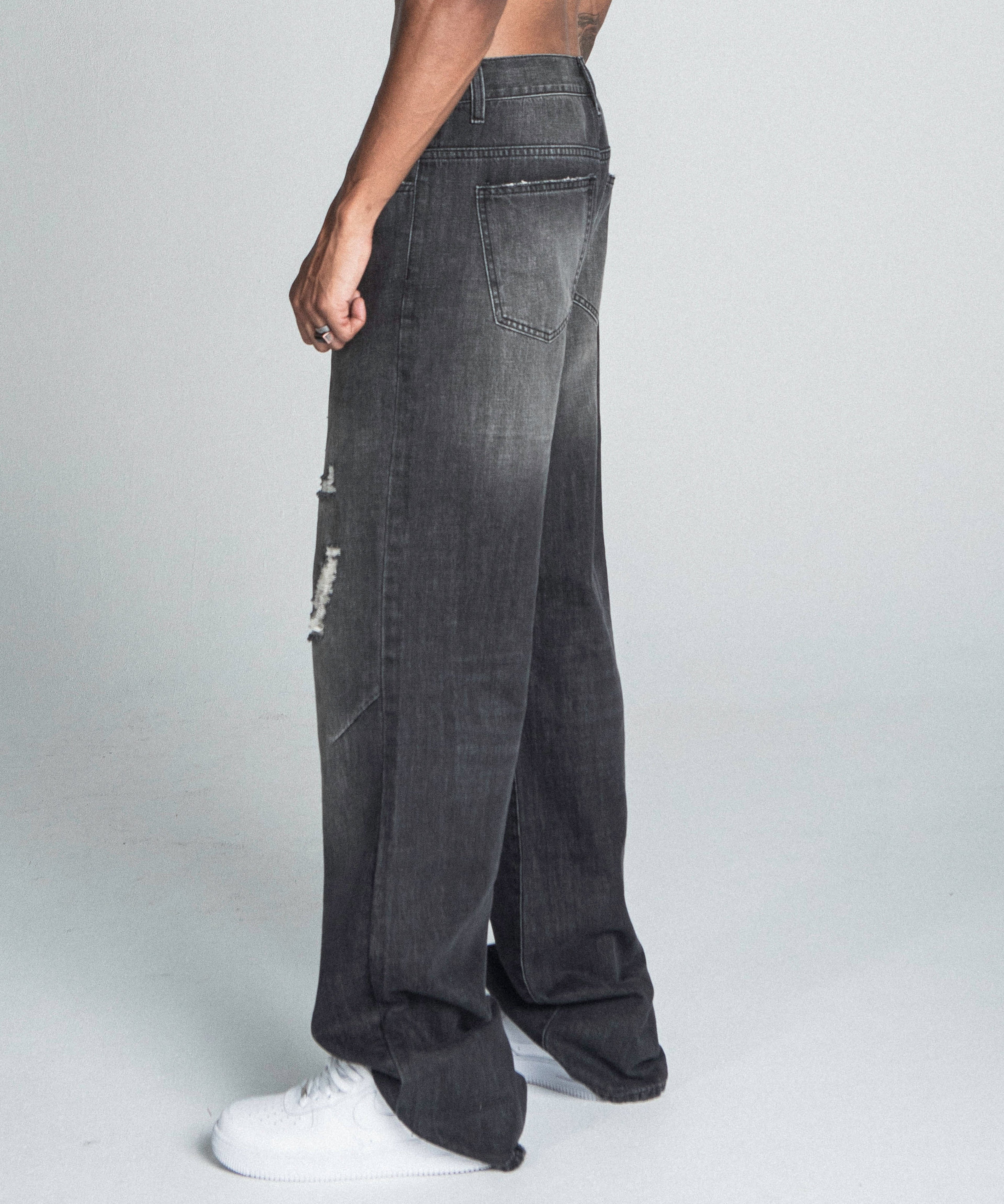 Black Distressed Baggy Jeans | AJ09B-2