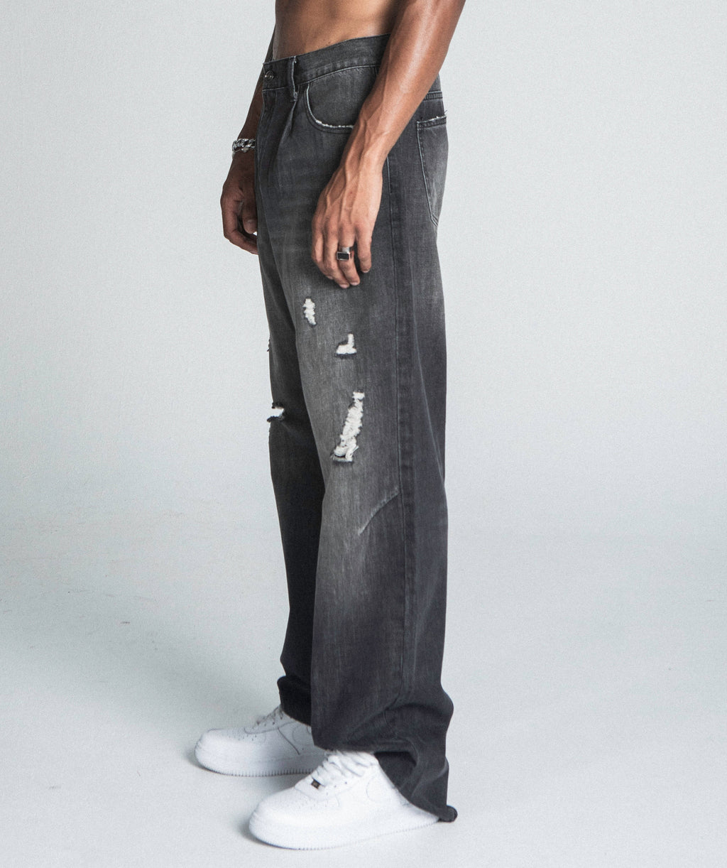 Black Distressed Baggy Jeans | AJ09B-2