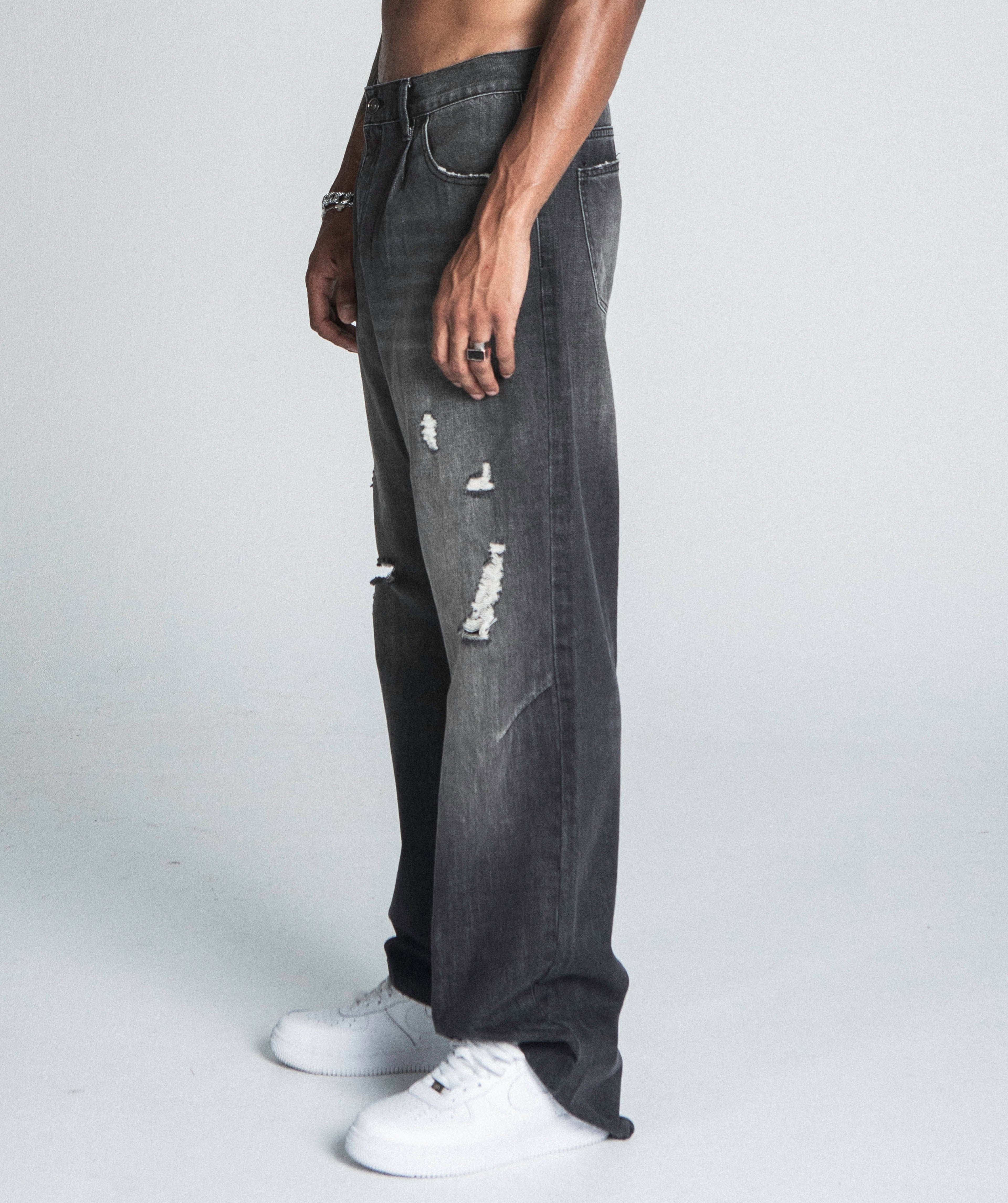 Black Distressed Baggy Jeans | AJ09B-2