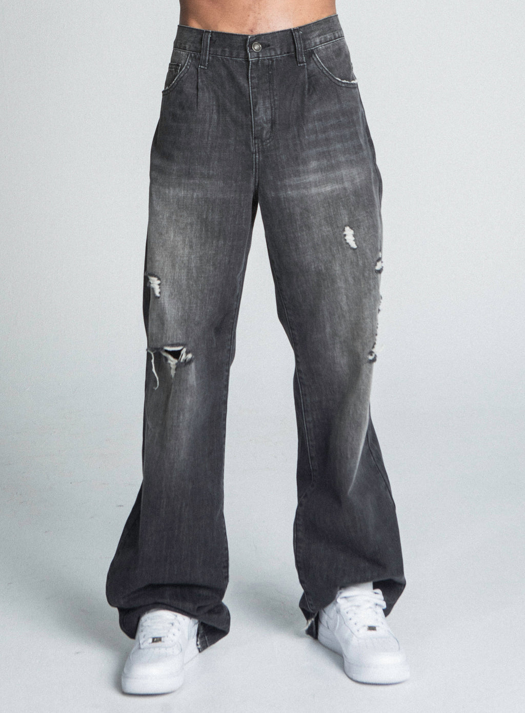 Black Distressed Baggy Jeans | AJ09B-2