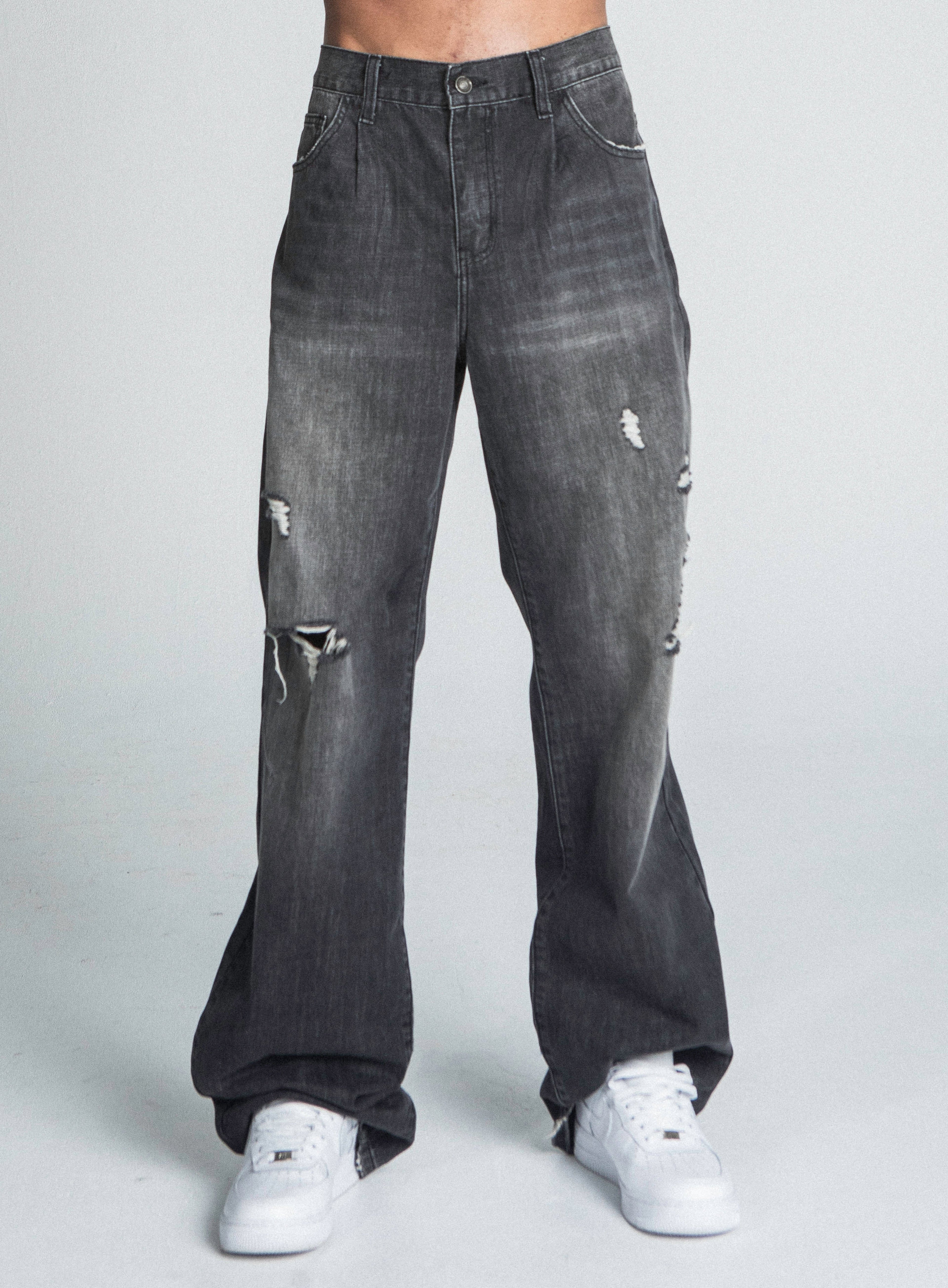 Black Distressed Baggy Jeans | AJ09B-2