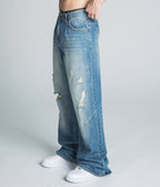 Classic Blue Lightly Distressed Baggy Jeans | AJ09-3