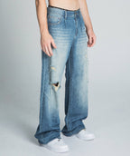 Classic Blue Lightly Distressed Baggy Jeans | AJ09-3