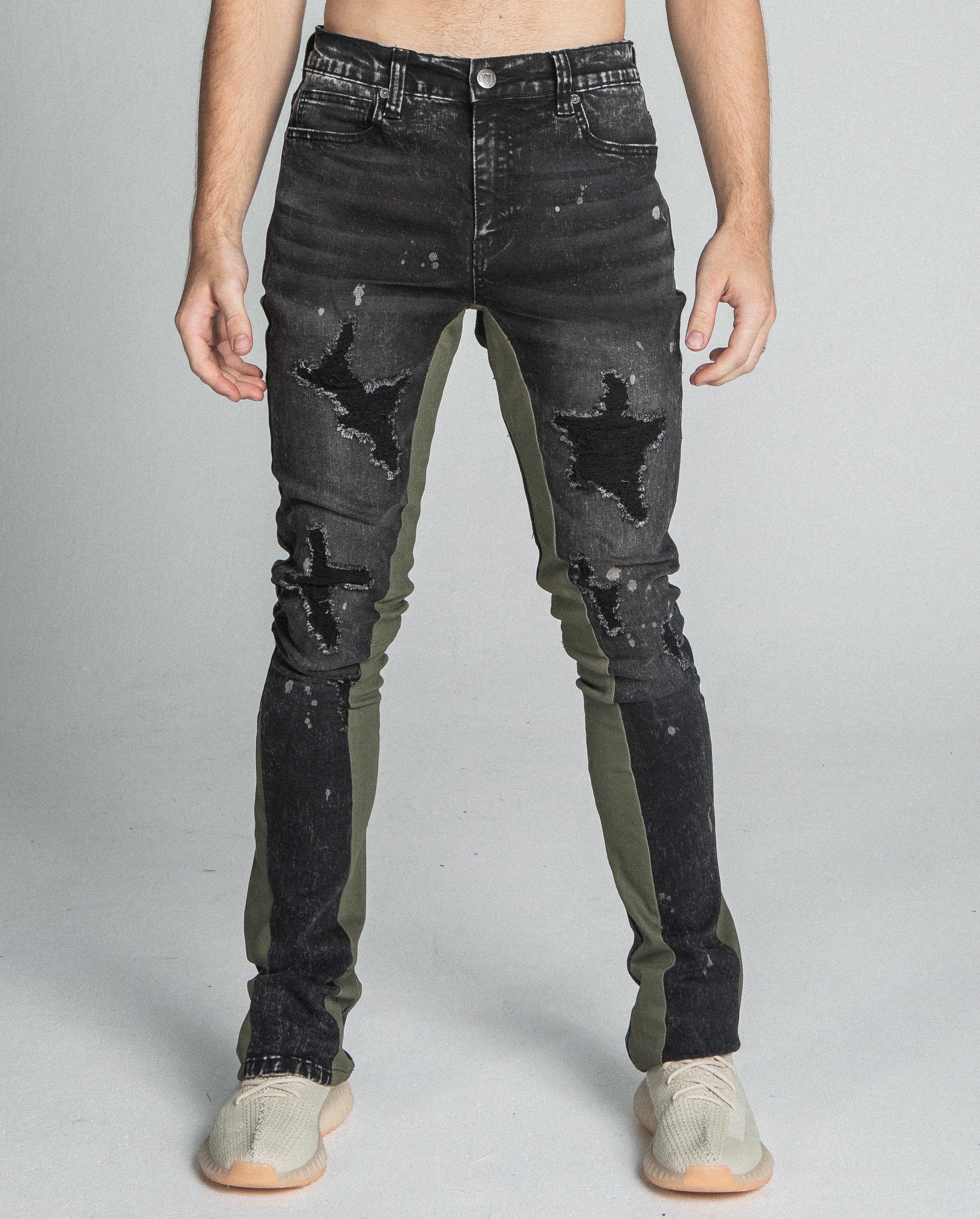 Armor Jeans Distressed Star Stacked Black/Brown | AR711