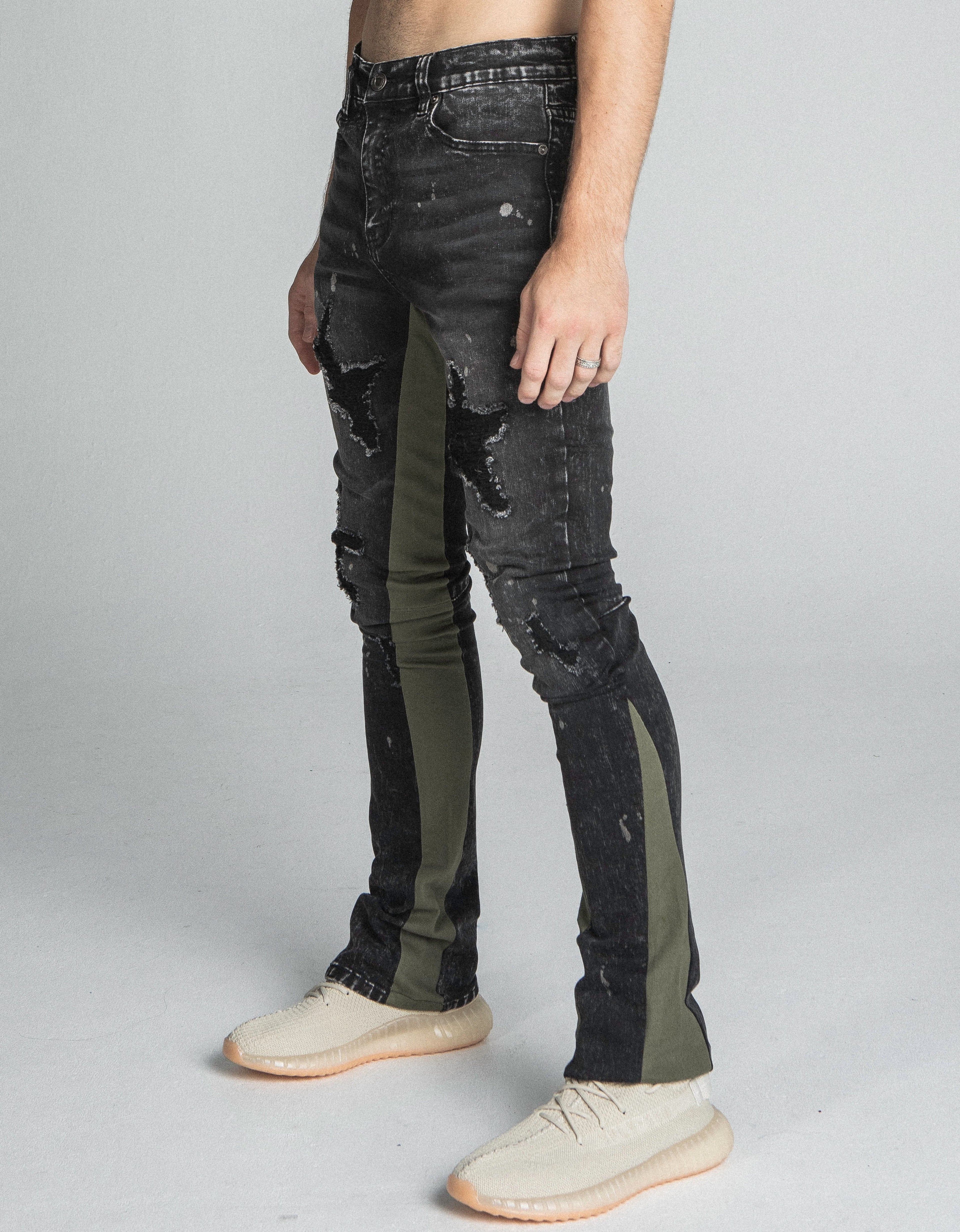 Armor Jeans Distressed Star Stacked Black/Brown | AR711