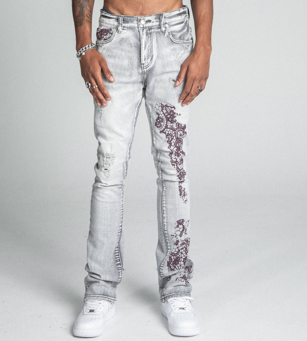 Lace Faded Wash Stacked Jeans | AJ27SK