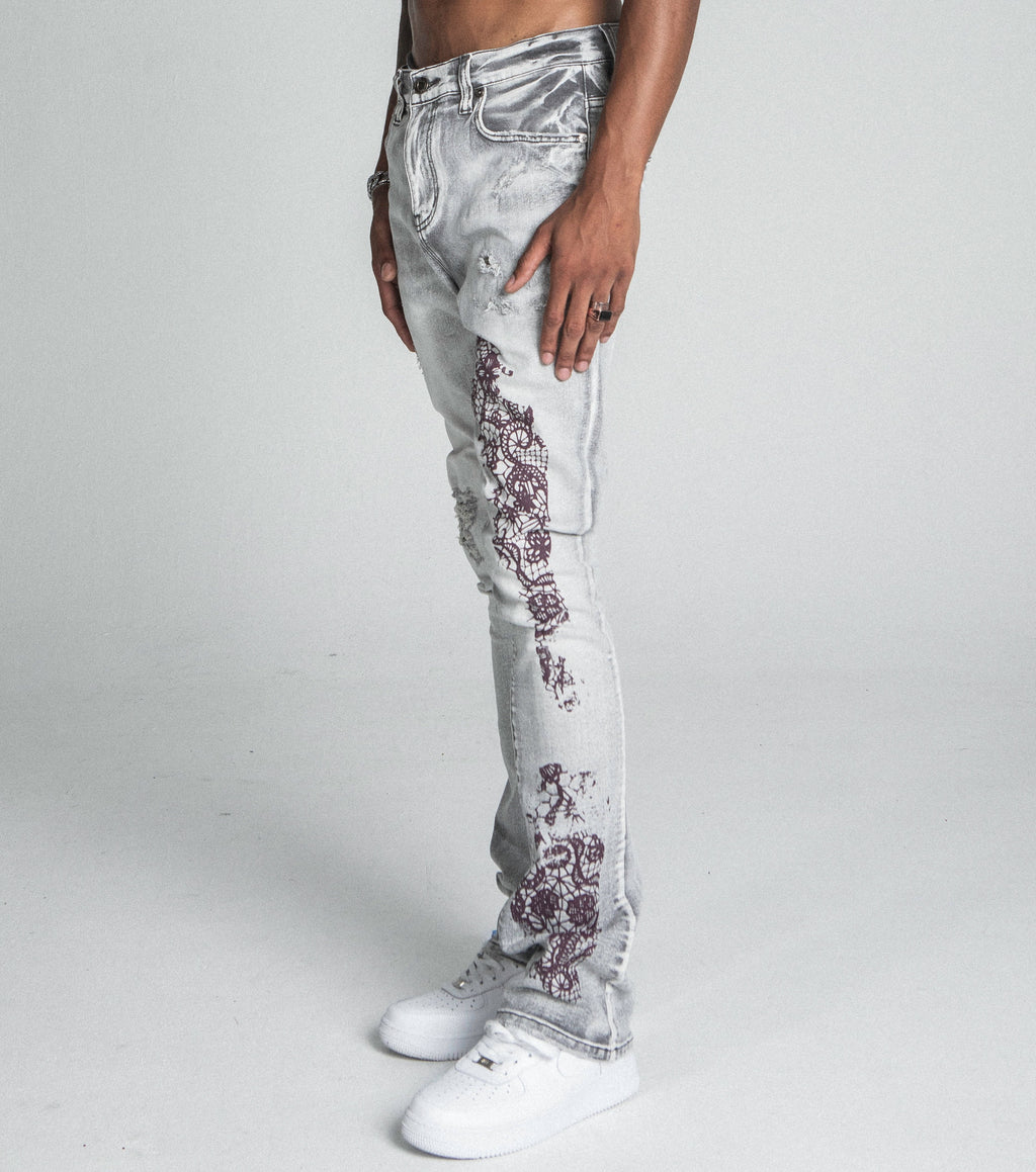Lace Faded Wash Stacked Jeans | AJ27SK
