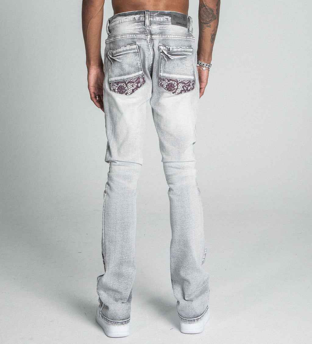 Lace Faded Wash Stacked Jeans | AJ27SK
