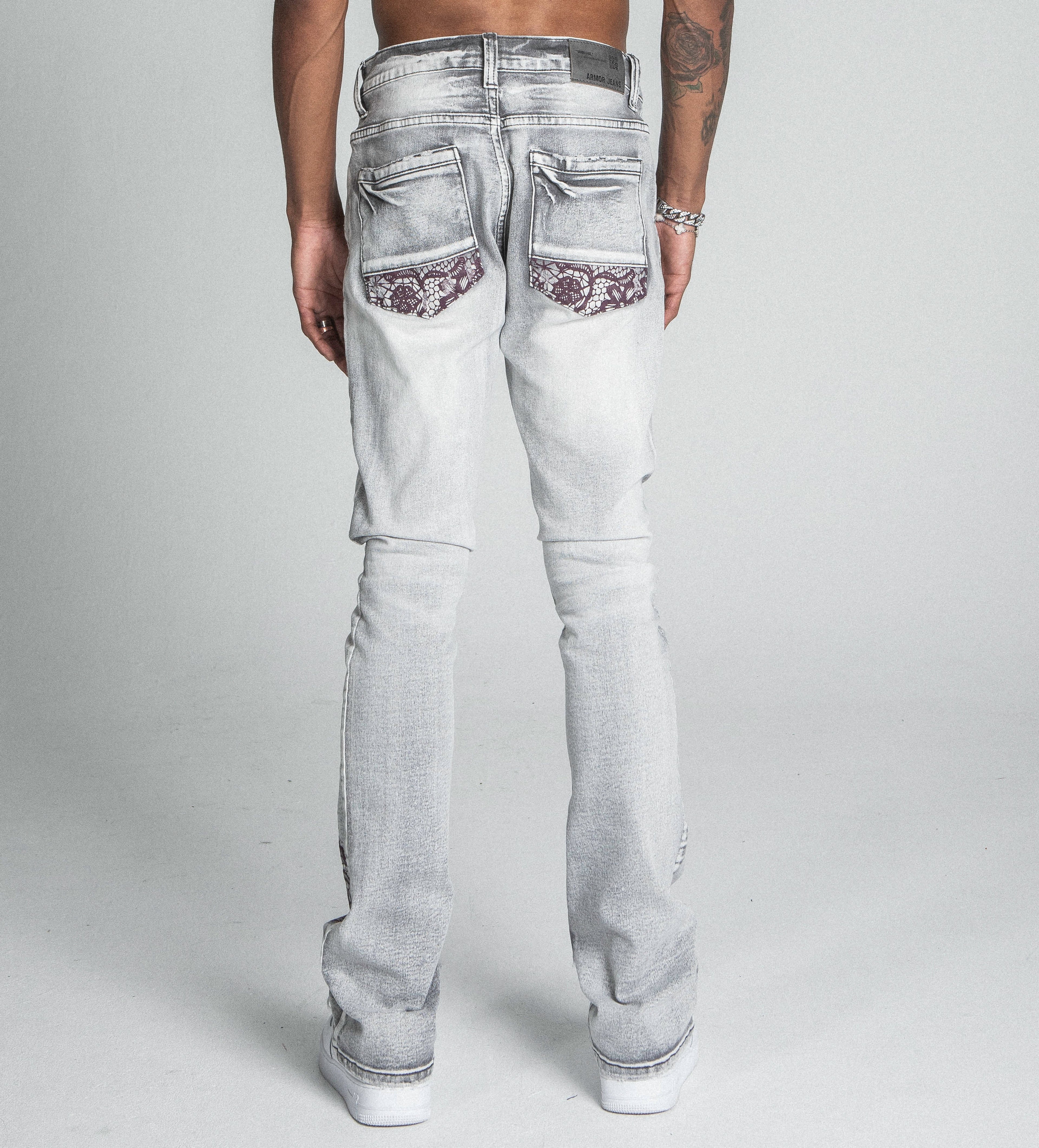 Lace Faded Wash Stacked Jeans | AJ27SK