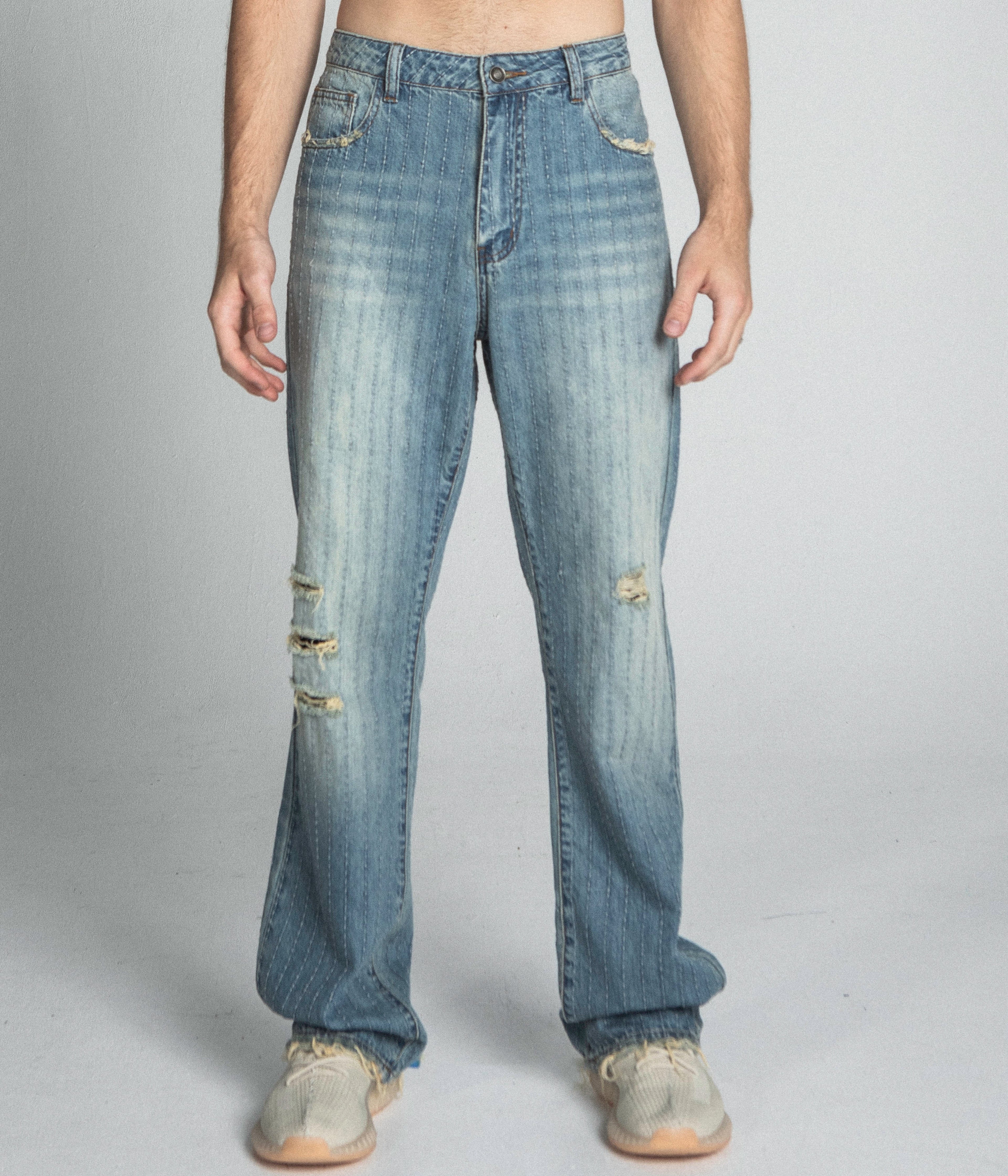 Armor Jeans Ripped Blue Thread Loose Fit Jeans AJ02L
