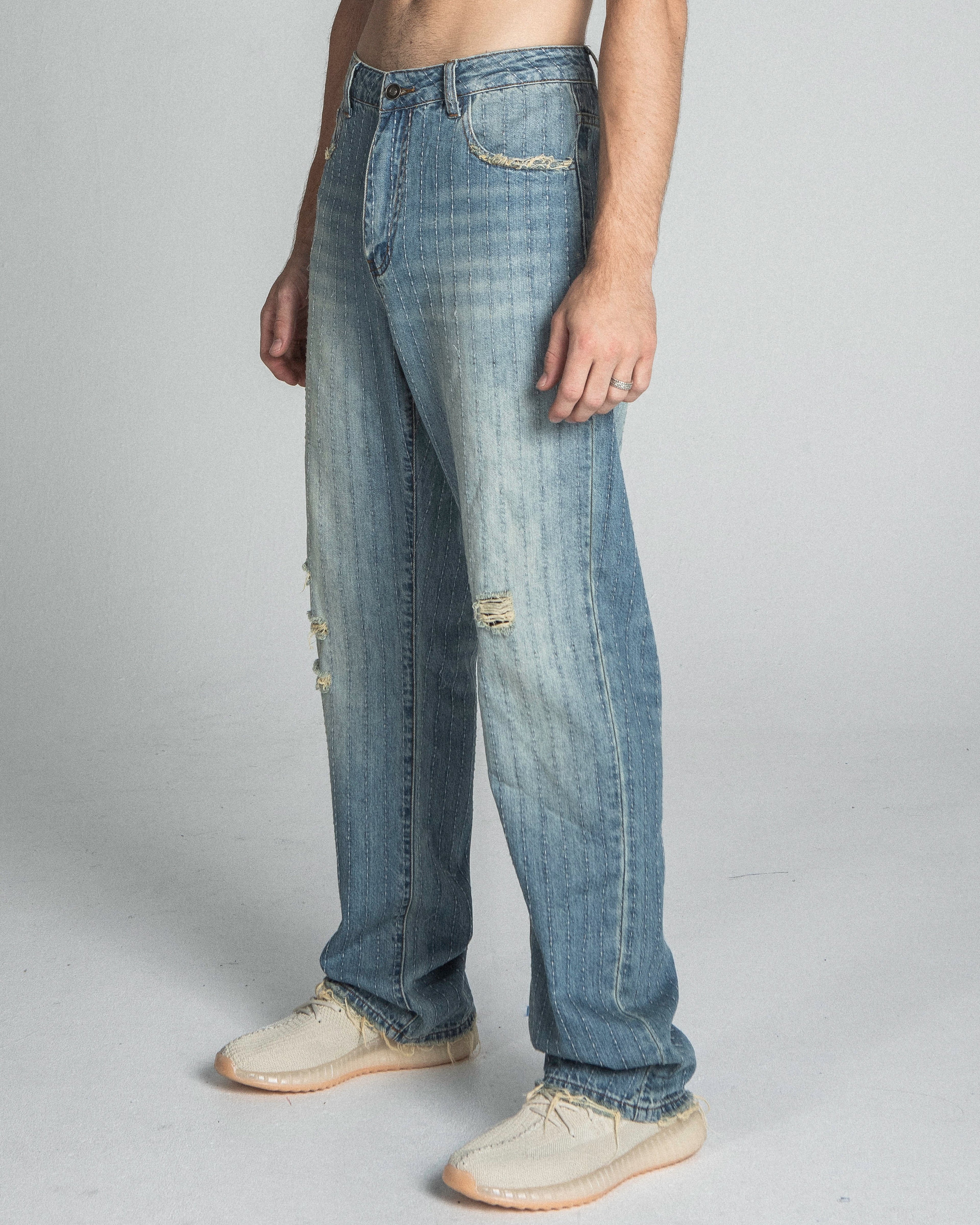 Armor Jeans Ripped Blue Thread Loose Fit Jeans AJ02L
