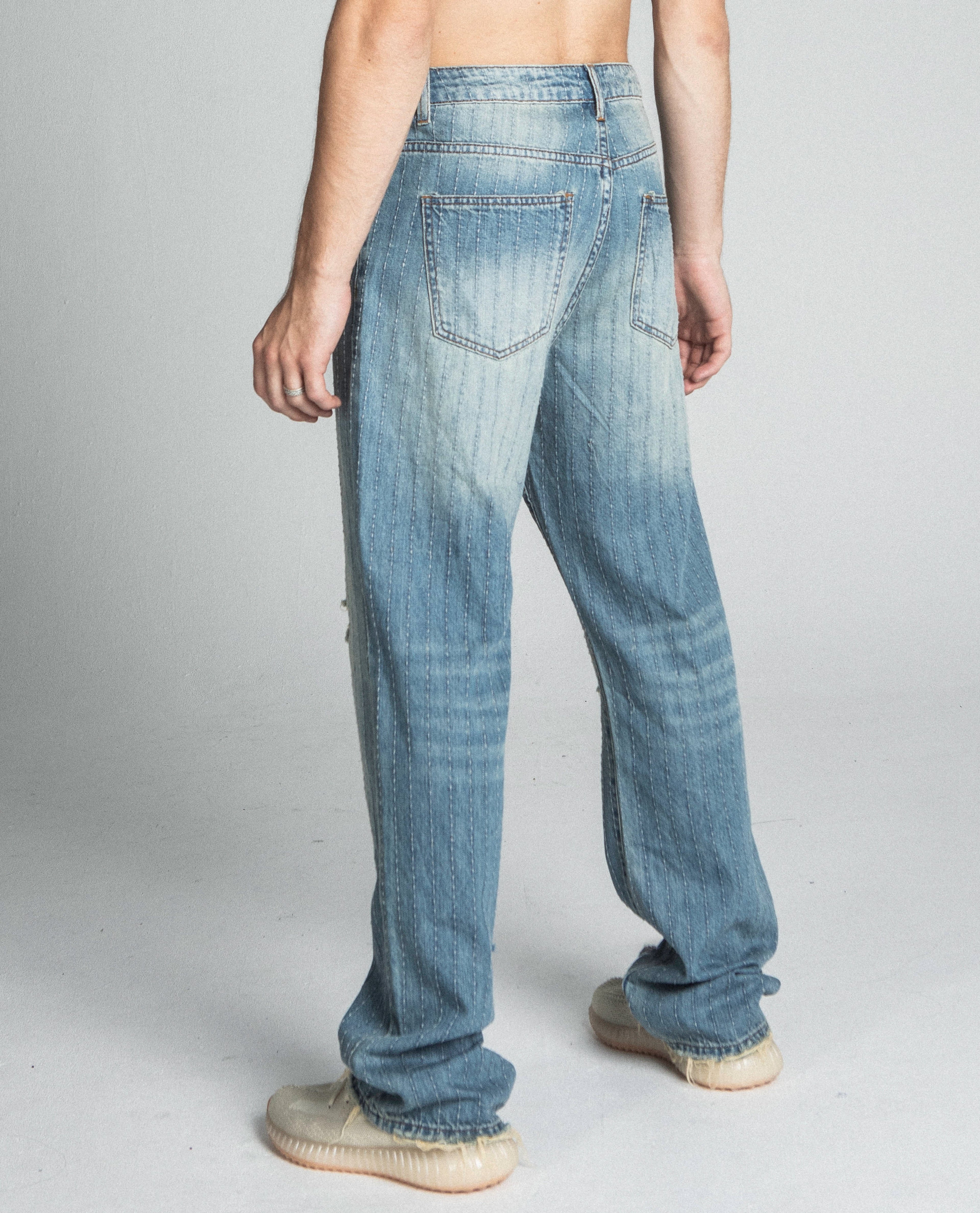 Armor Jeans Ripped Blue Thread Loose Fit Jeans AJ02L