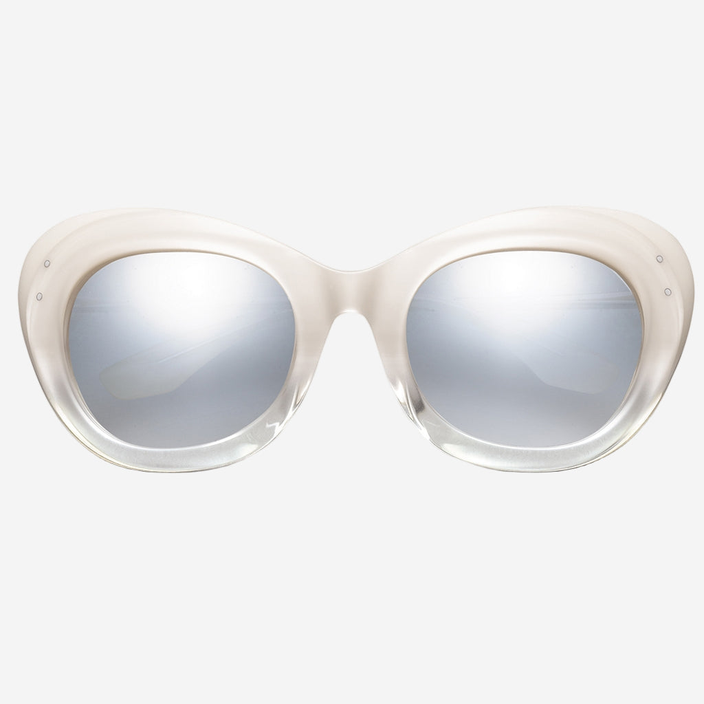 Faye Sunglasses in Polished Ivory Fade Chrome | Light Blue Chrome Flash Lens