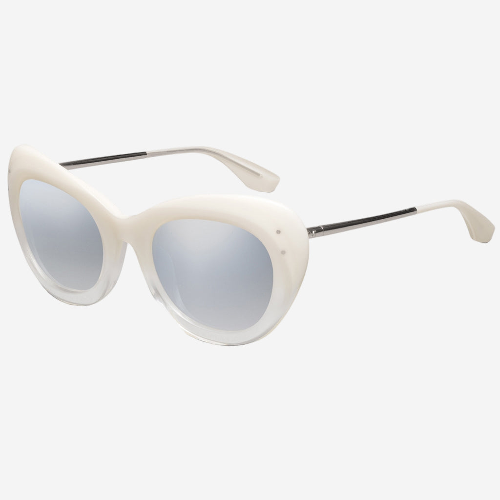 Faye Sunglasses in Polished Ivory Fade Chrome | Light Blue Chrome Flash Lens