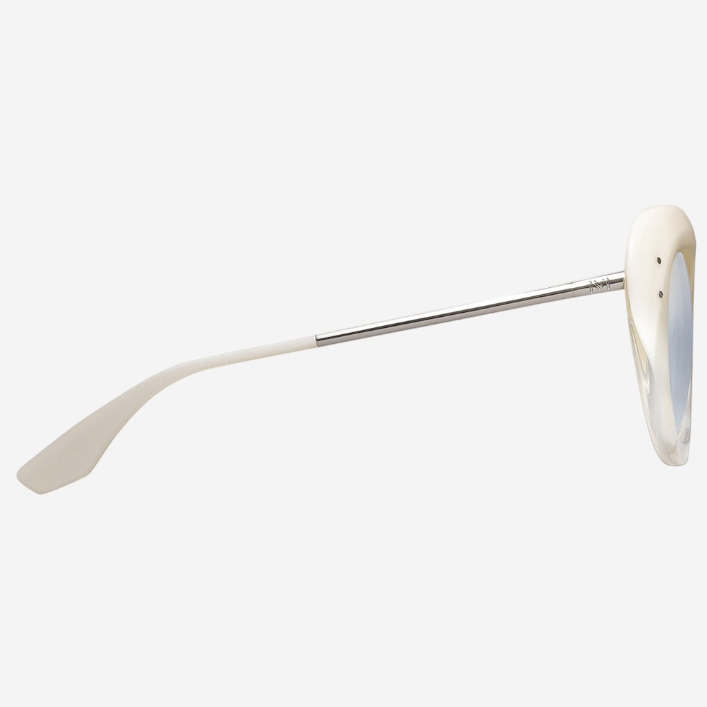 Faye Sunglasses in Polished Ivory Fade Chrome | Light Blue Chrome Flash Lens