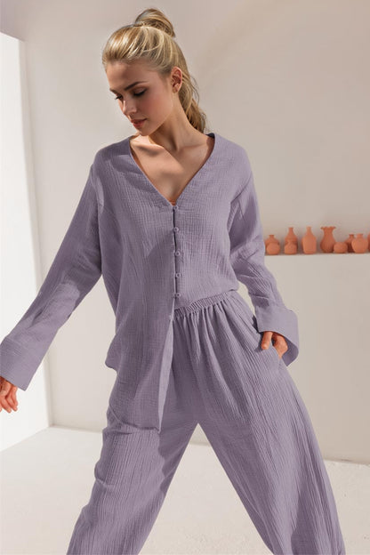 Buttery-Soft V-Neck Long Sleeve Top and Pants Set