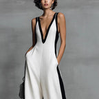 Women's Color-Block Sleeveless V-Neck Wide-Leg Jumpsuit