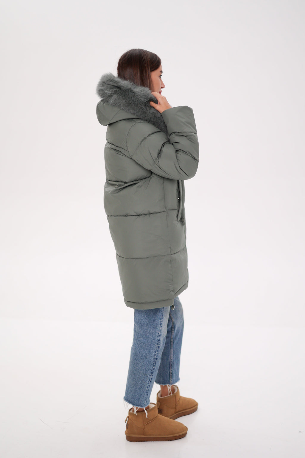 Genuine Polar Fox Trim Bio Down Coat | Sage
