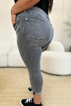 Button Fly High Waist Cuffed Capris