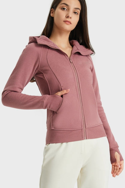 Zip-Up Seam Detail Hooded Sports Jacket