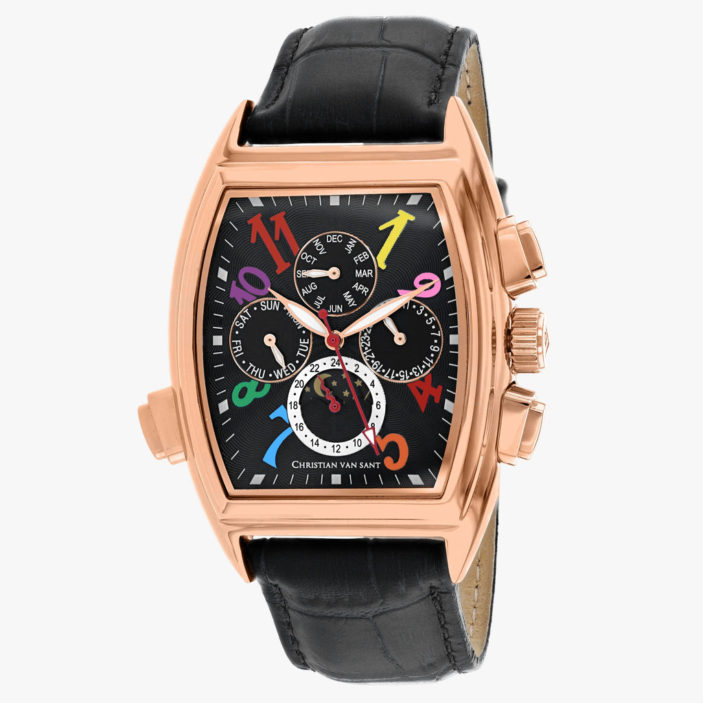 Christian Van Sant Men's Automatic Watch Grandeur | Yellow SS + Black Dial + Leather Strap