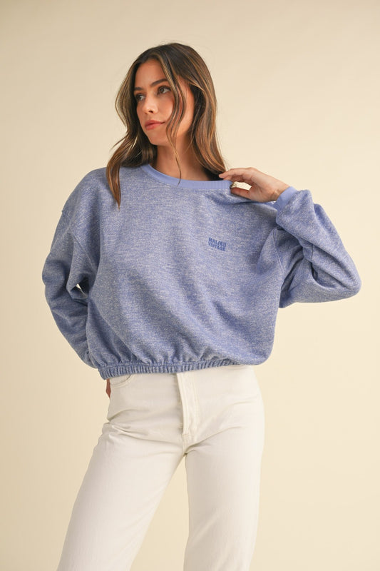 Letter Embroidery Crop Sweatshirt Violet