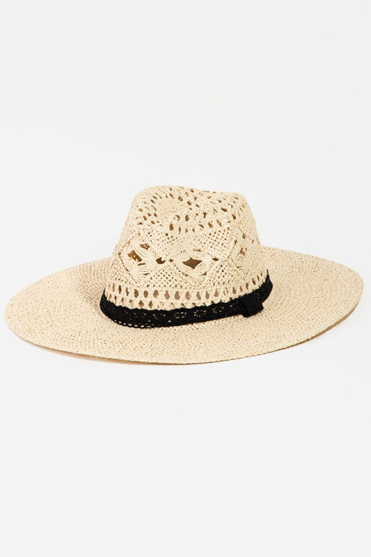 Ivory Openwork Lace Detail Wide Brim Hat