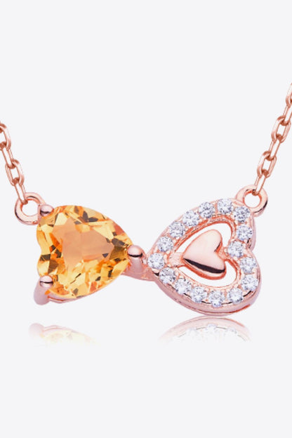 Citrine Heart Necklace in Rose Gold 925 Sterling Silver