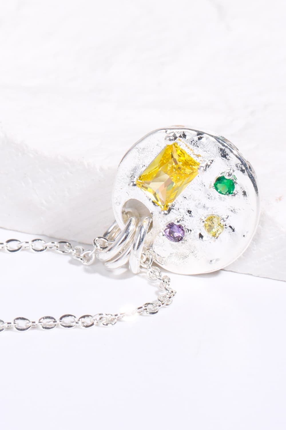 Multicolored Zircon Round Pendant Necklace