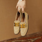 Women's Retro Metal Buckle Suede Loafers | Platform Chunky Heel Slip-On