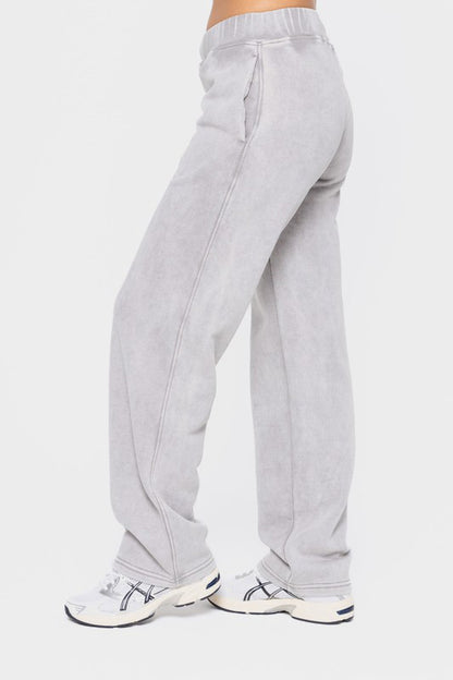 Elastic Waist Fleece Pants with Pockets Light Grey