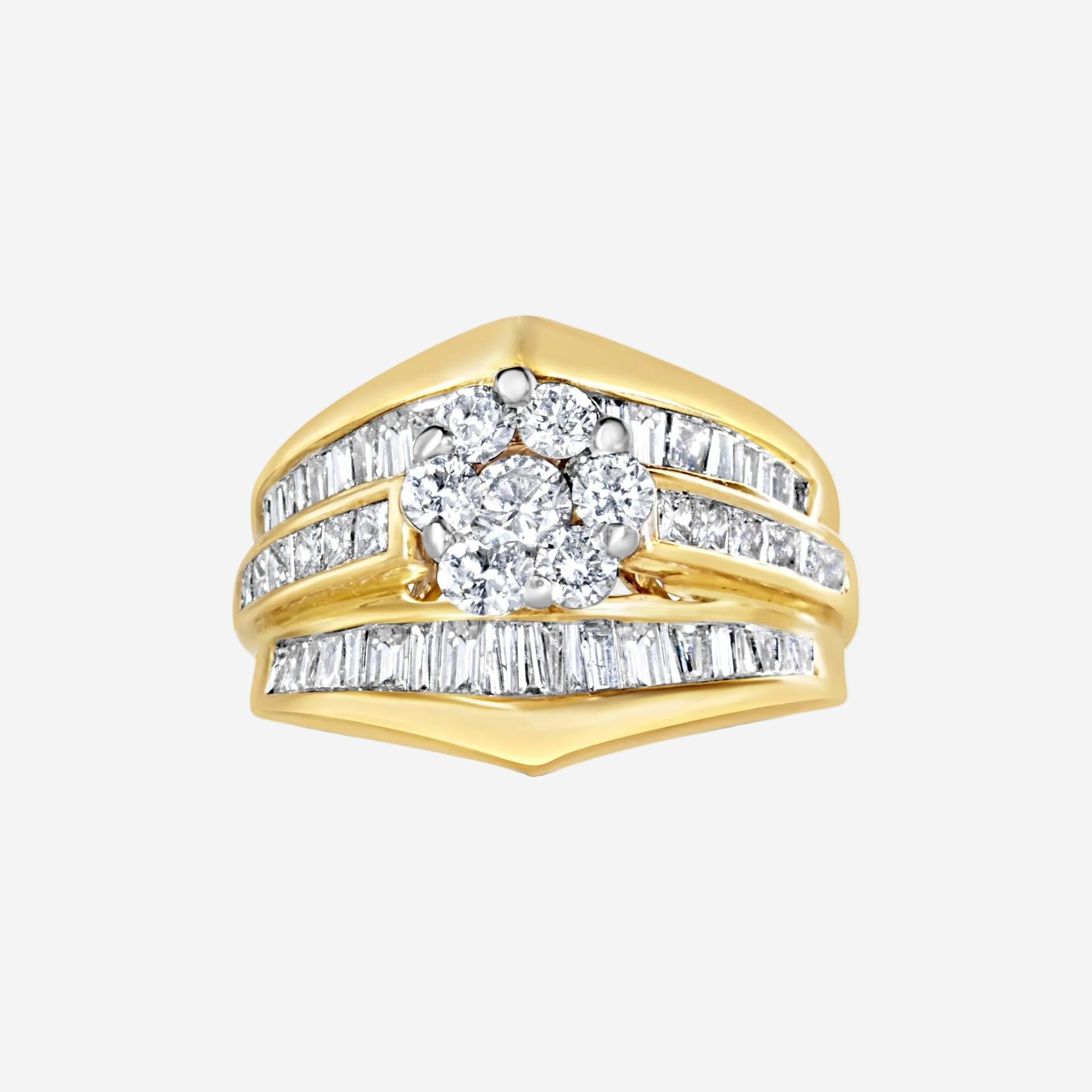 14K Yellow Gold 2-1/3 Cttw Diamond Cluster Channel Set Chevron Shaped Engagement Ring (H-I Color)