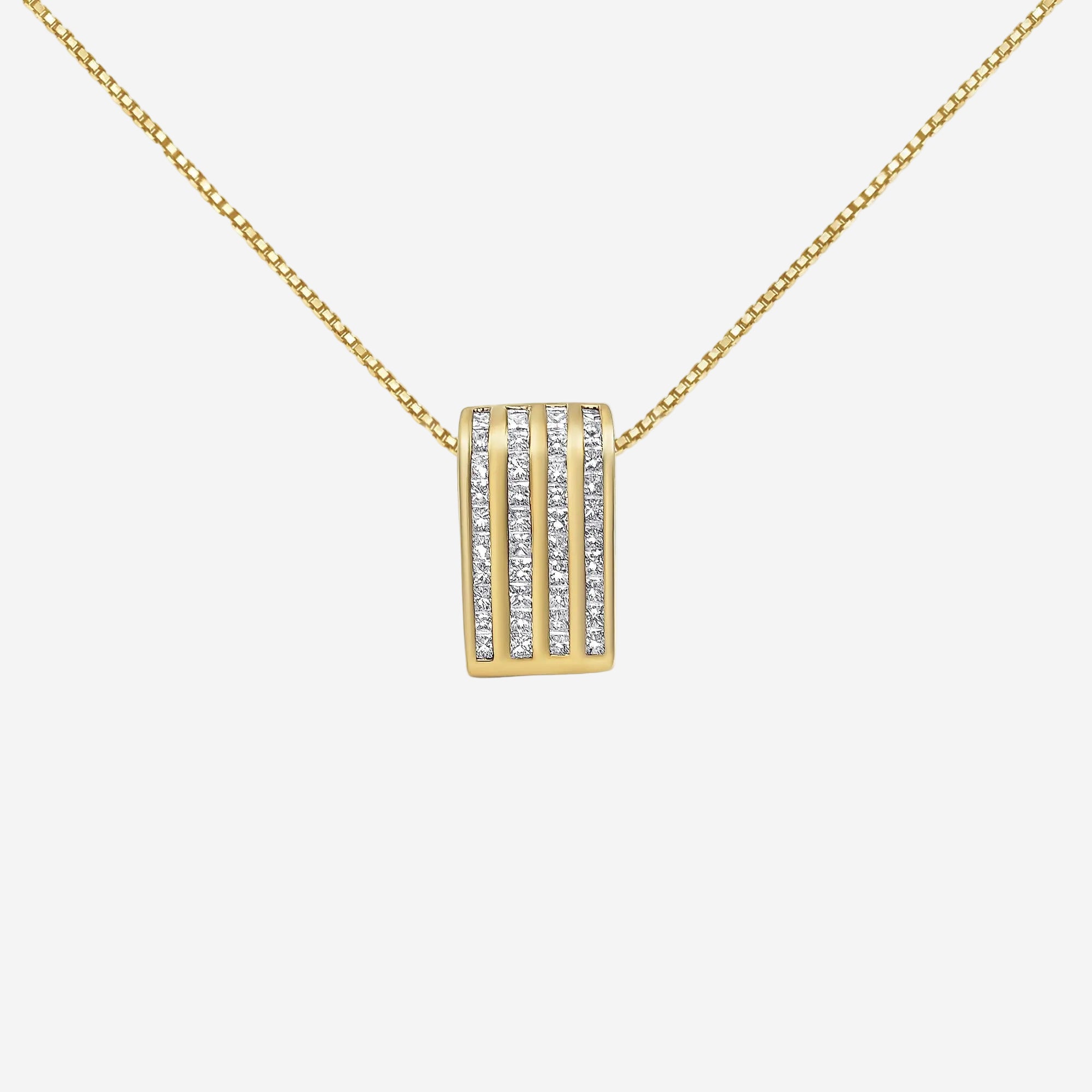 14K Yellow Gold 2 1/3 Cttw Princess Cut Diamond Block Pendant Necklace