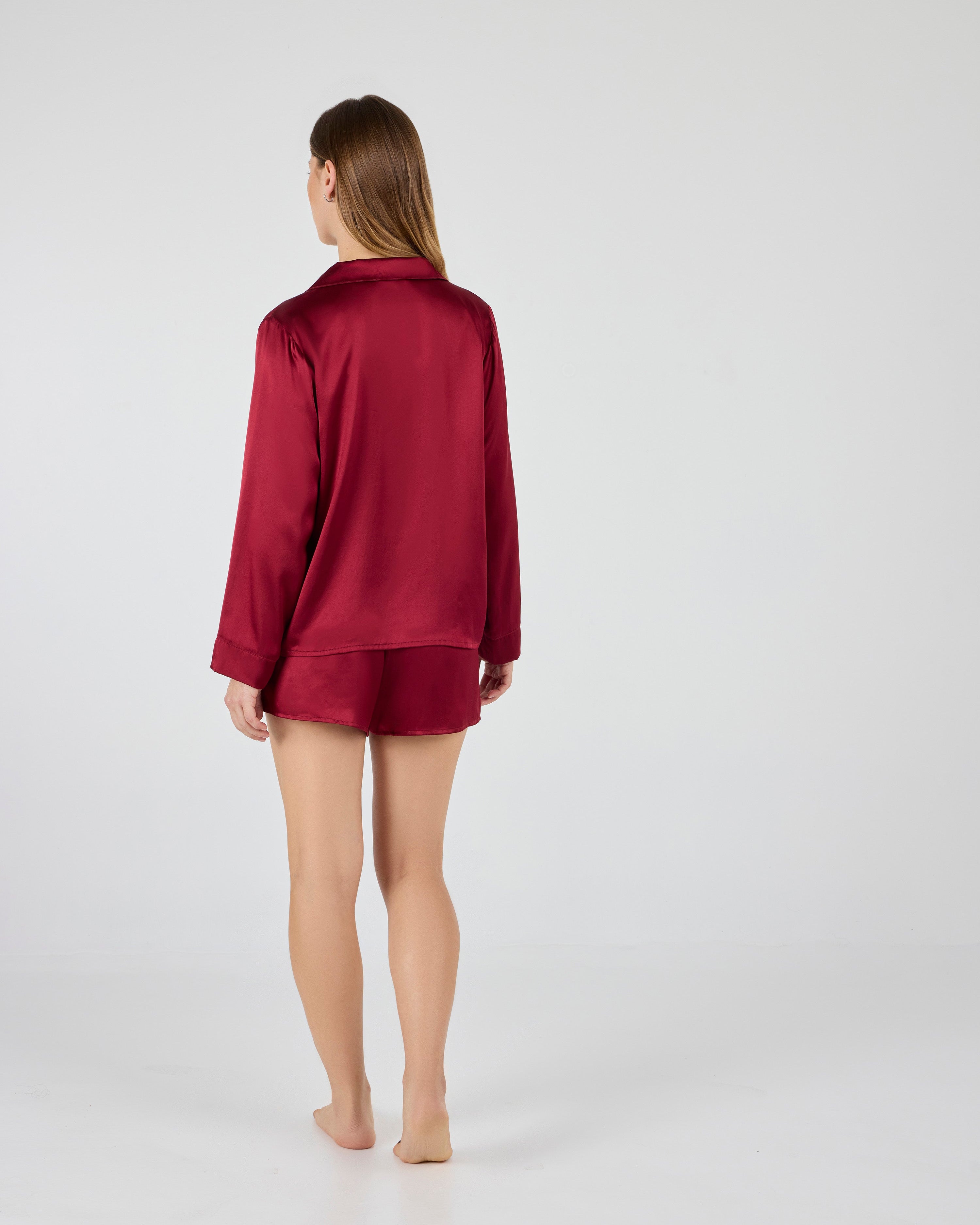 Chloe Silk Lounge Set Dark Red