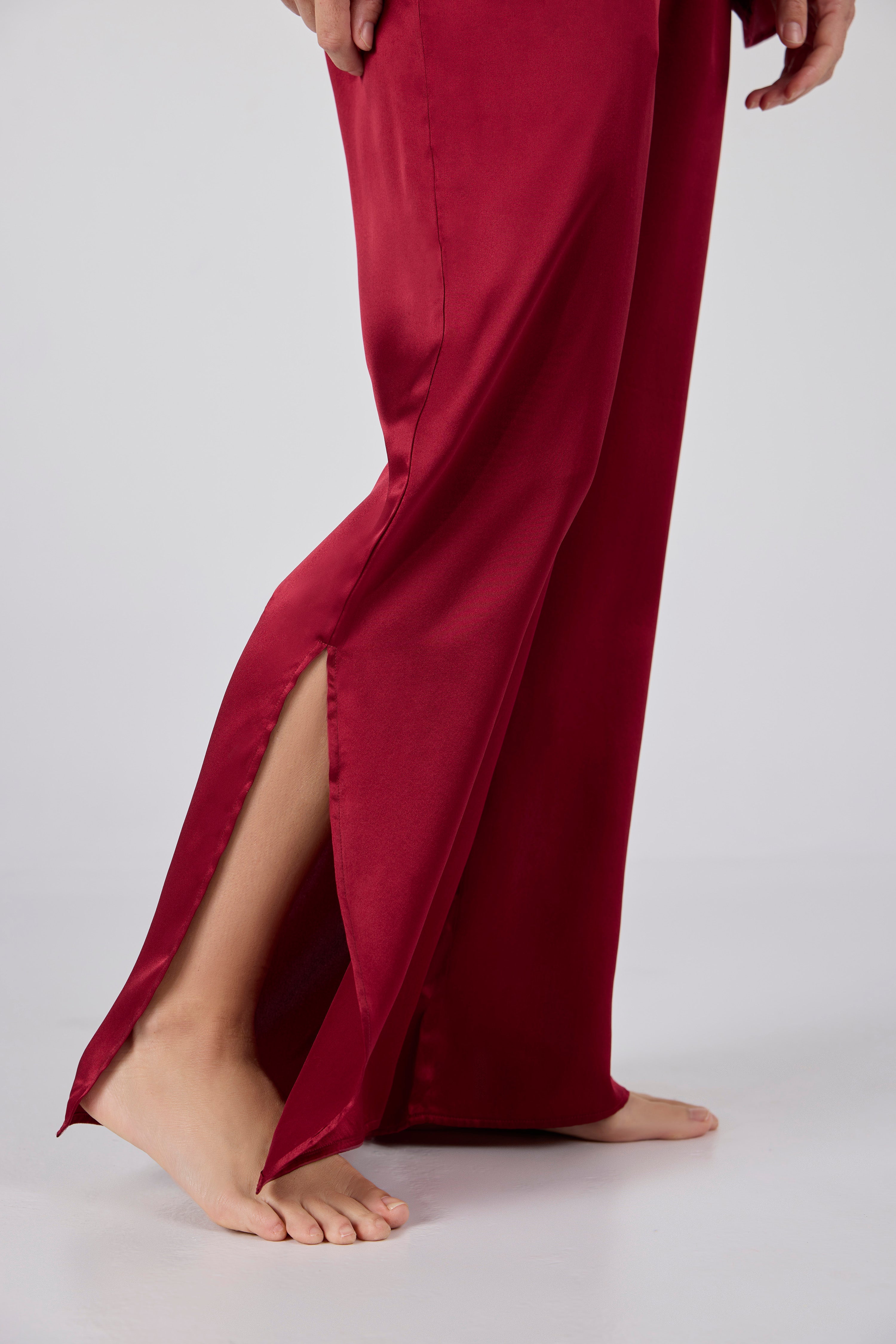 Amelia Silk Lounge Set Dark Red