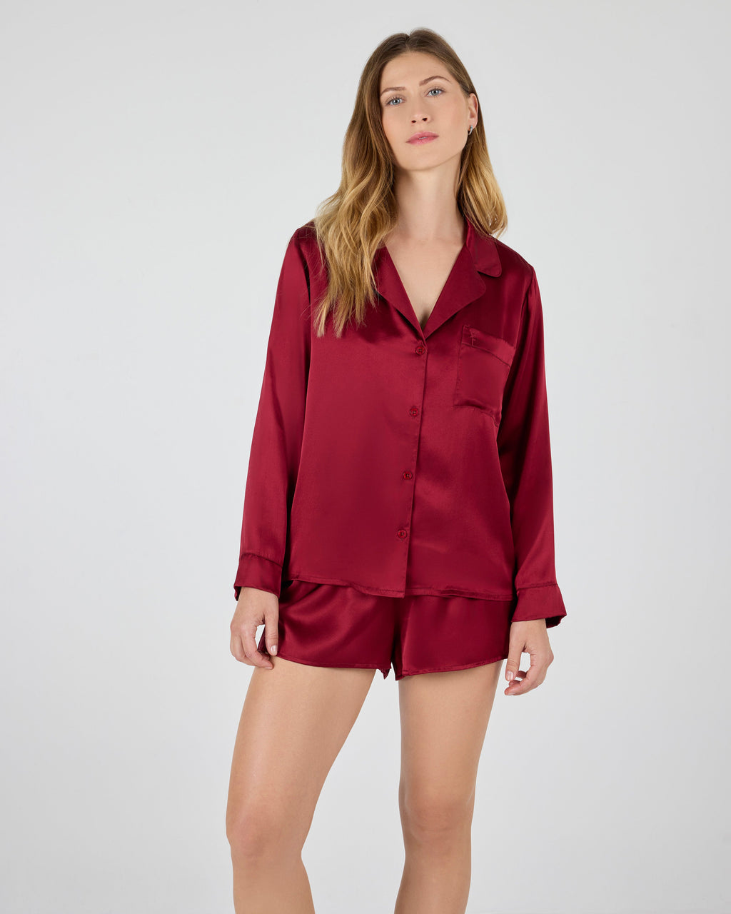Chloe Silk Lounge Set Dark Red
