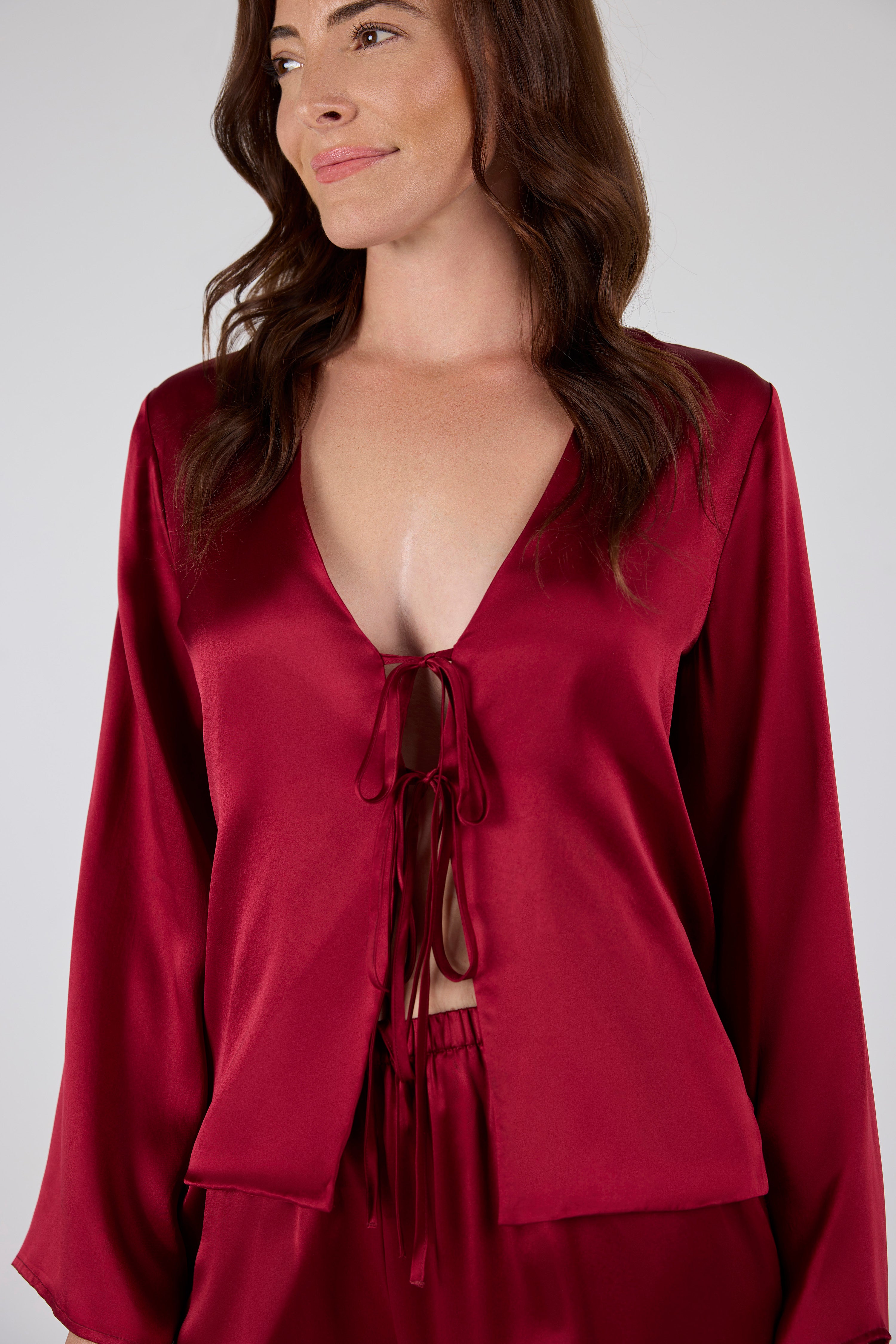 Amelia Silk Lounge Set Dark Red