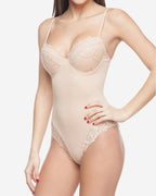 Smooth and Silky Bodysuit Shaper with Built-In Wire Bra and Sexy Lace Trims | Black