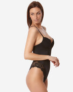 Smooth and Silky Bodysuit Shaper with Built-In Wire Bra and Sexy Lace Trims | Black